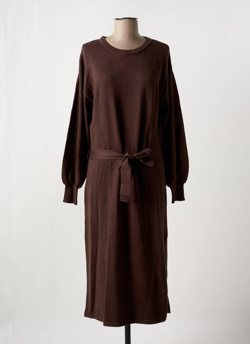 Robe mi-longue manches longues manches longues marron YEST femme