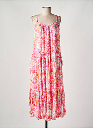 Robe longue imprimé fantaisie fines bretelles rose GENESIS femme