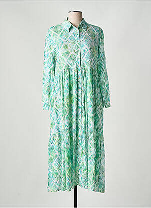 Robe longue imprimé fantaisie manches 3/4 vert GENESIS femme