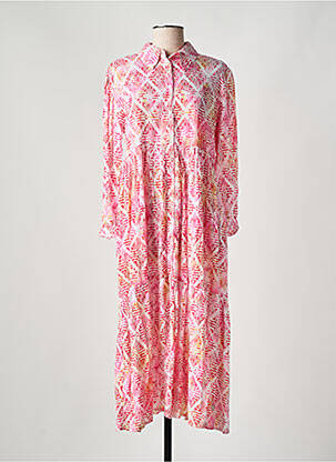 Robe longue imprimé fantaisie manches 3/4 rose GENESIS femme