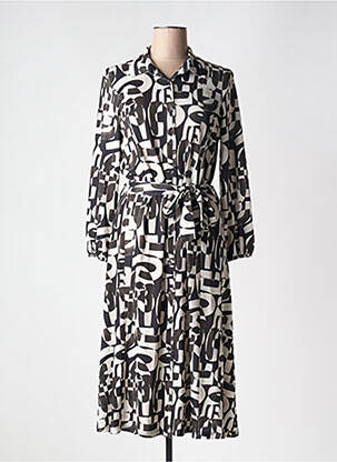 Robe mi-longue imprimé fantaisie manches longues noir EGO femme