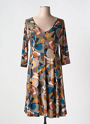 Robe mi-longue manches 3/4 manches 3/4 marron JOY'S PARIS femme