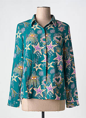 Chemisier tissage crêpe manches longues vert SARAH JOHN femme