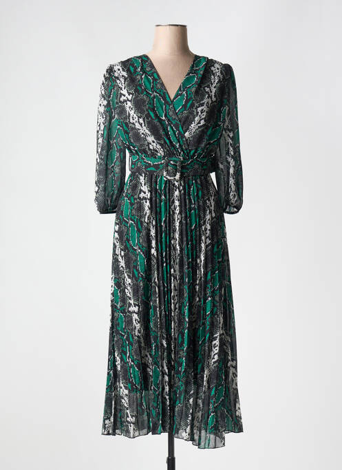 Robe longue tissage crêpe manches 3/4 vert SENES femme