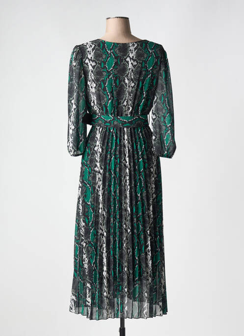 Robe longue tissage crêpe manches 3/4 vert SENES femme