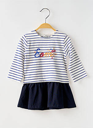 Robe mi-longue fermeture pressionnée manches longues bleu ELLE EST OU LA MER fille