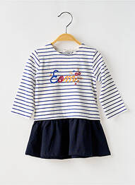 Robe mi-longue fermeture pressionnée manches longues bleu ELLE EST OU LA MER fille
