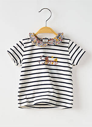 T-shirt col claudine manches courtes bleu ELLE EST OU LA MER fille