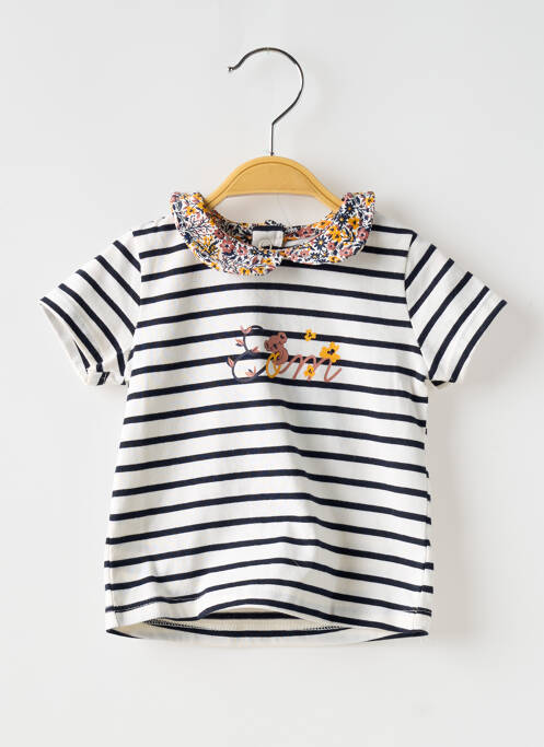T-shirt col claudine manches courtes bleu ELLE EST OU LA MER fille