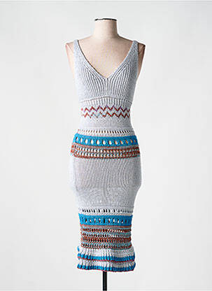 Robe mi-longue col v fines bretelles bleu PHO FIRENZE femme
