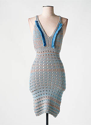 Robe mi-longue col v fines bretelles bleu PHO FIRENZE femme