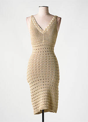 Robe mi-longue col v fines bretelles or PHO FIRENZE femme