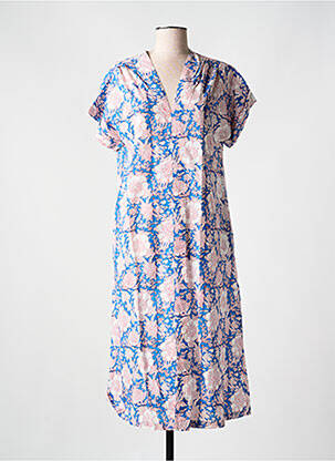 Robe mi-longue imprimé fleurs manches courtes bleu ZEN ETHIC femme