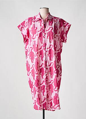 Robe mi-longue imprimé fantaisie manches courtes rose ZEN ETHIC femme