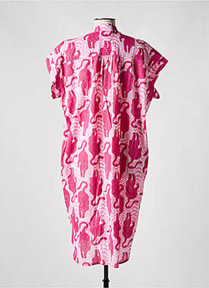 Robe mi-longue imprimé fantaisie manches courtes rose ZEN ETHIC femme