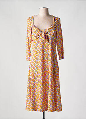 Robe mi-longue imprimé fantaisie manches longues orange MALIPARMI femme