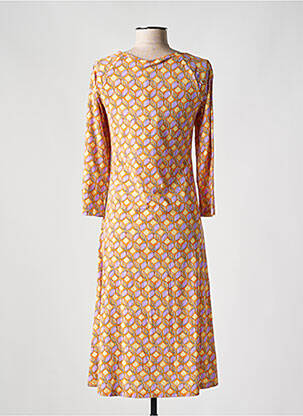 Robe mi-longue imprimé fantaisie manches longues orange MALIPARMI femme