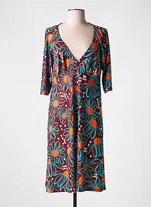 Robe mi-longue imprimé fleurs manches 3/4 rouge JUSTMINE femme