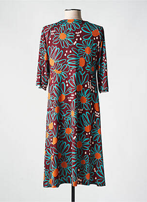 Robe mi-longue imprimé fleurs manches 3/4 rouge JUSTMINE femme