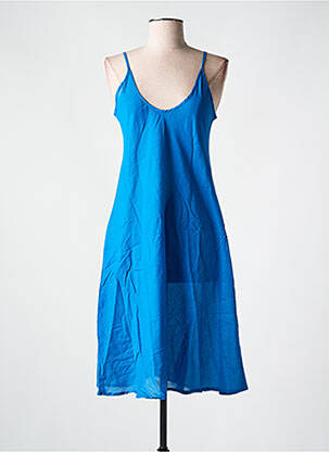 Robe mi-longue col v fines bretelles bleu ZEN ETHIC femme