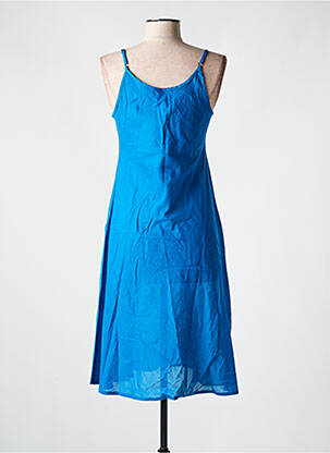 Robe mi-longue col v fines bretelles bleu ZEN ETHIC femme