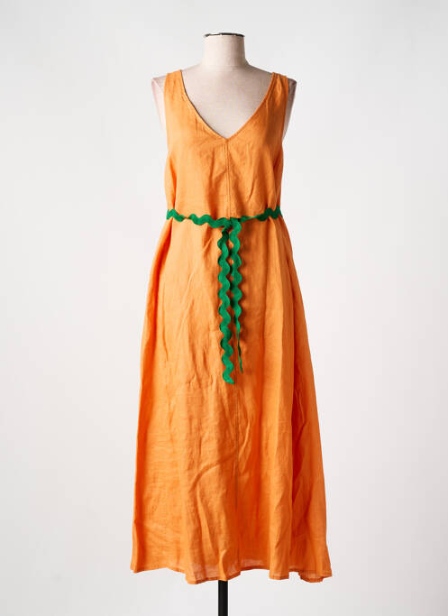 Robe longue tissage crêpe sans manche orange OTTOD'AME femme