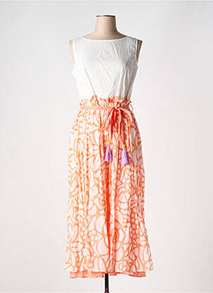 Robe mi-longue imprimé fantaisie sans manche orange NIU femme