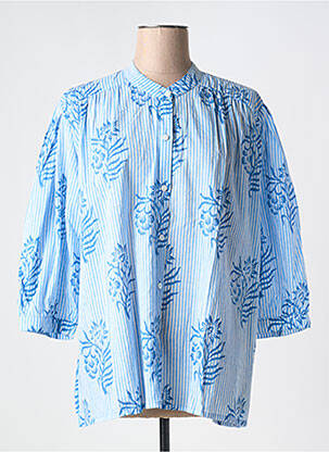 Chemisier tissage popeline manches 3/4 bleu ZEN ETHIC femme