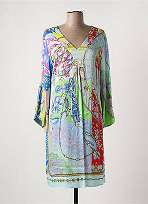 Robe mi-longue imprimé fantaisie manches longues bleu MUCHO GUSTO femme