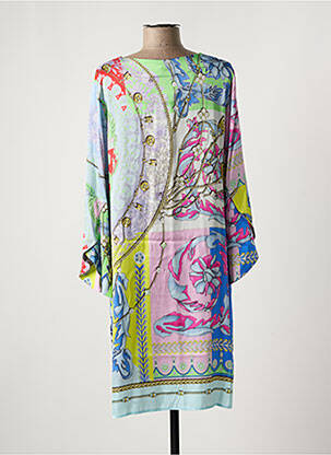 Robe mi-longue imprimé fantaisie manches longues bleu MUCHO GUSTO femme