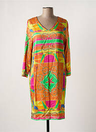Robe mi-longue imprimé fantaisie manches longues orange MUCHO GUSTO femme