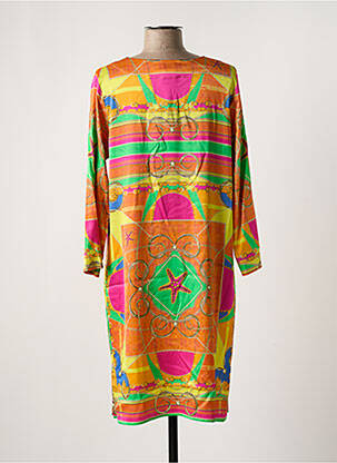 Robe mi-longue imprimé fantaisie manches longues orange MUCHO GUSTO femme