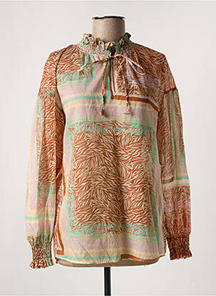 Blouse légère et transparente manches longues marron CALIBAN femme
