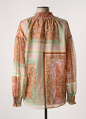 Blouse légère et transparente manches longues marron CALIBAN femme