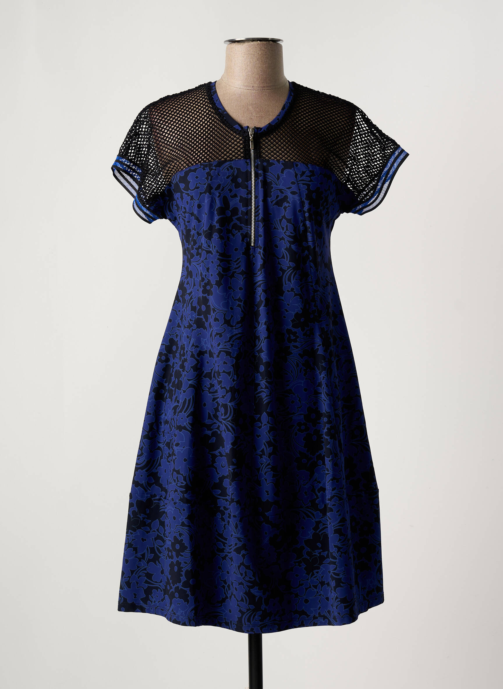 Robe mi-longue imprimé fleurs manches courtes bleu INDIES femme