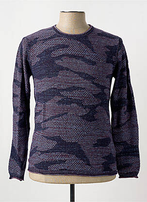 Pull col rond manches longues violet LUCKY LIFE homme