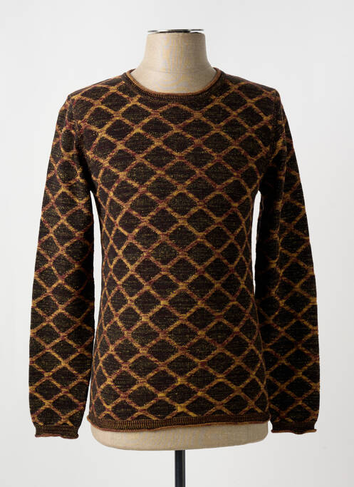 Pull col rond manches longues orange LUCKY LIFE homme