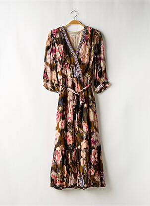 Robe mi-longue imprimé fantaisie manches longues rose DERHY femme