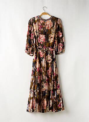 Robe mi-longue imprimé fantaisie manches longues rose DERHY femme