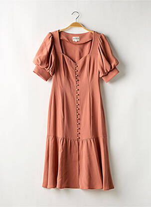Robe mi-longue tissage crêpe manches courtes rose GAÂLA femme