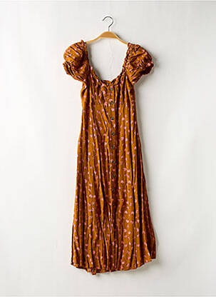 Robe mi-longue imprimé fleurs manches courtes marron DOT & X femme