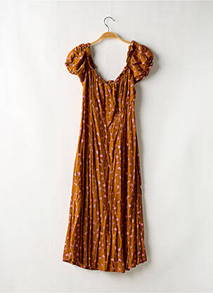 Robe mi-longue imprimé fleurs manches courtes marron DOT & X femme
