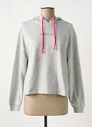 Sweat-shirt à capuche broderie manches longues gris PIECES femme