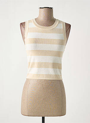 Pull stretch sans manche beige OPULLENCE femme