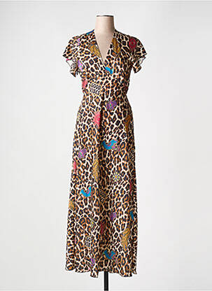 Robe longue manches courtes manches courtes marron OPULLENCE femme