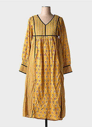Robe mi-longue imprimé fantaisie manches longues jaune MAMOUCHKA femme