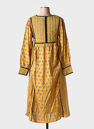 Robe mi-longue imprimé fantaisie manches longues jaune MAMOUCHKA femme
