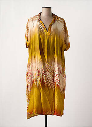 Robe mi-longue imprimé fantaisie manches courtes marron NINETTE femme