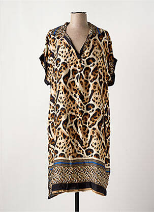 Robe mi-longue manches courtes manches courtes marron NINETTE femme