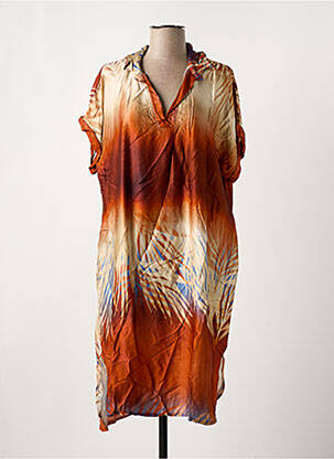 Robe mi-longue imprimé fantaisie manches courtes marron NINETTE femme